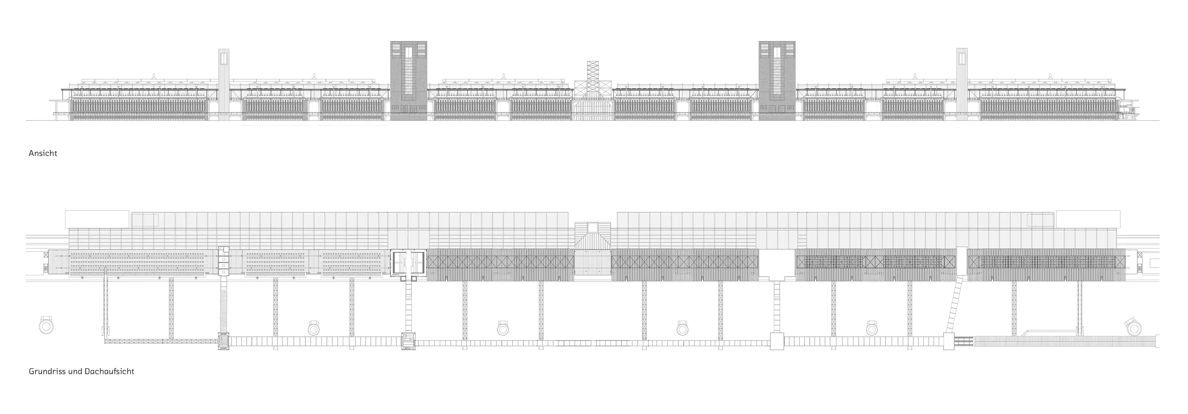 Ansicht und Dachaufsicht Ansicht und Dachaufsicht Schutzdach der Koksofenbatterie Zeche Zollverein