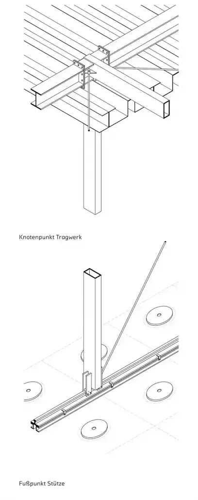 Knotenpunkt Tragwerk und Fußpunkt Stütze Knotenpunkt Tragwerk und Fußpunkt Stütze